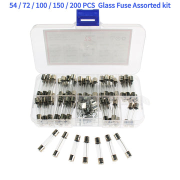 54/72/100/150/200PCS Fuse Assorted kit 5x20mm,6x30mm Quick Blow Glass Tube 0.2A-30A Blow Glass Fuse 10and 15Value electronics 