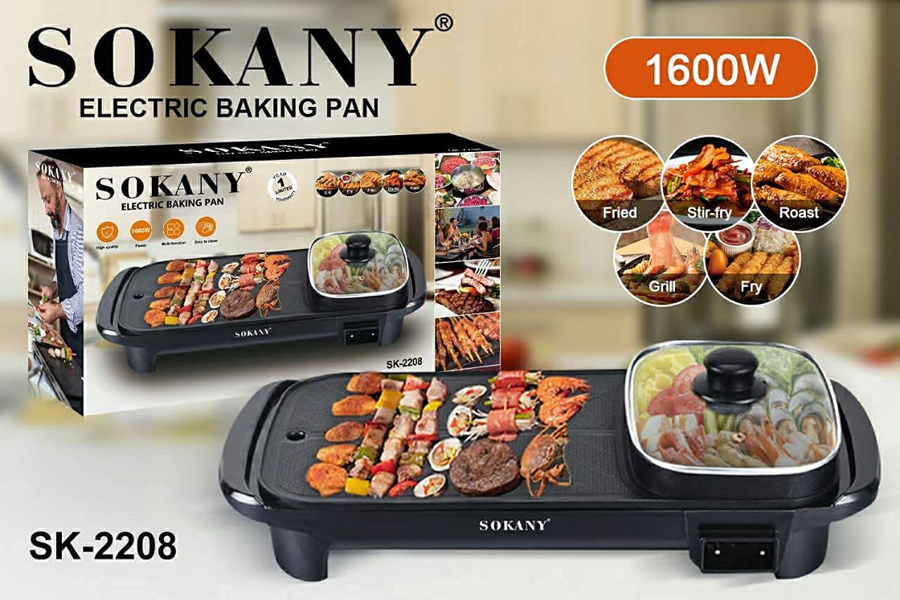 Multi-functional 2 in 1 Electric Baking pan Barbecue Grill With Hot pot, Stir-fry Roast Stove Non-stick Large Capacity Separate Temperature For Portable Household kitchen Tools Smokeless Indoor
