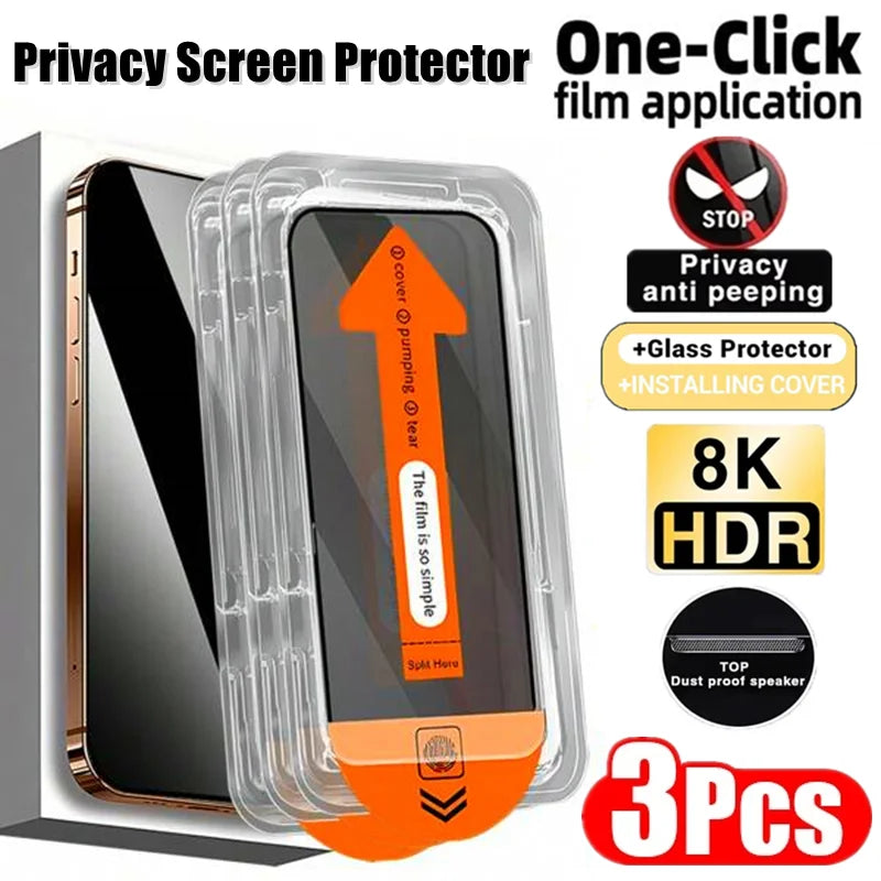 3Pcs Oleophobic Coating Dust Free Installation Privacy Screen Protector For iPhone 16 15 14 11 12 13 Pro Max XS X XR 8 Plus 16E